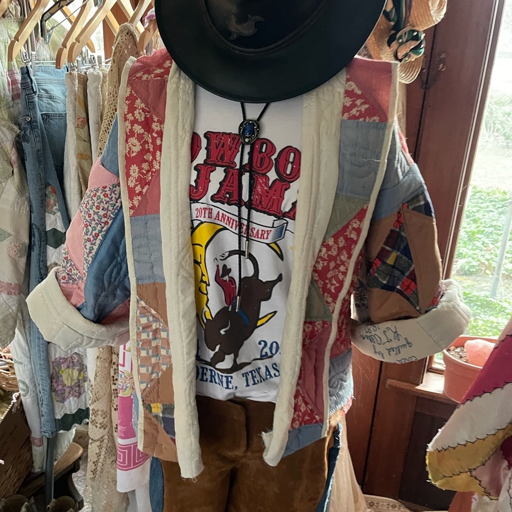 Patchwork Quilted Jacket with Pink & Blue Panels - Picture 3 of 11